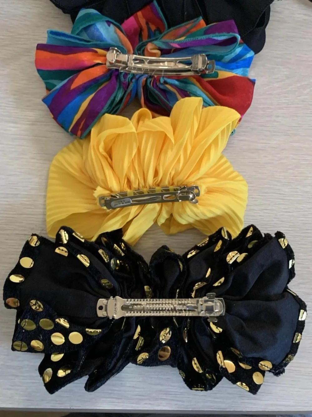 4 Vintage Hair Bow Clip Barrettes 80s 90s Big Oversized Ruffled Pony Tail